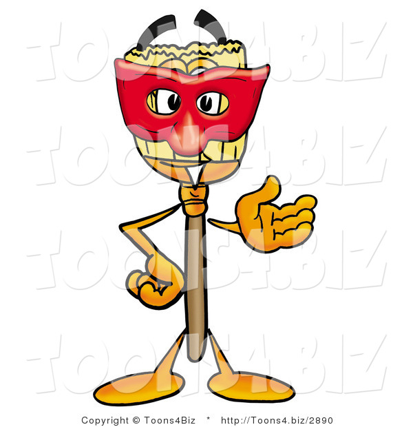 Illustration of a Cartoon Broom Mascot Wearing a Red Mask over His Face