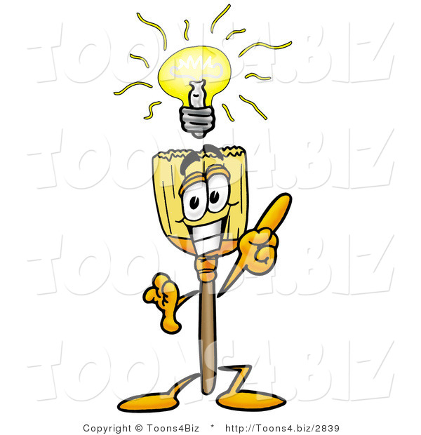 Illustration of a Cartoon Broom Mascot with a Bright Idea