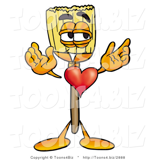 Illustration of a Cartoon Broom Mascot with His Heart Beating out of His Chest