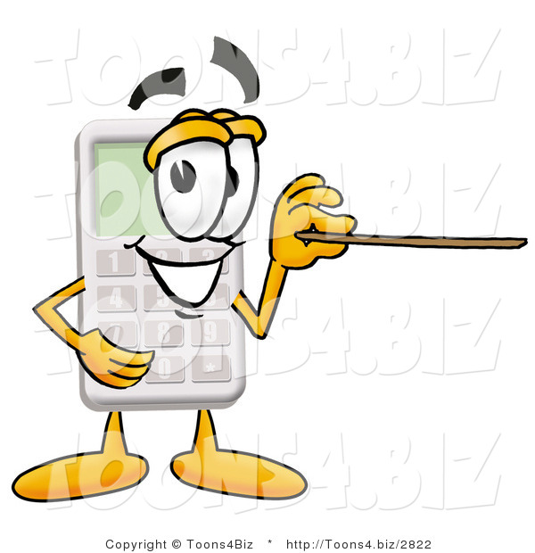 Illustration of a Cartoon Calculator Mascot Holding a Pointer Stick
