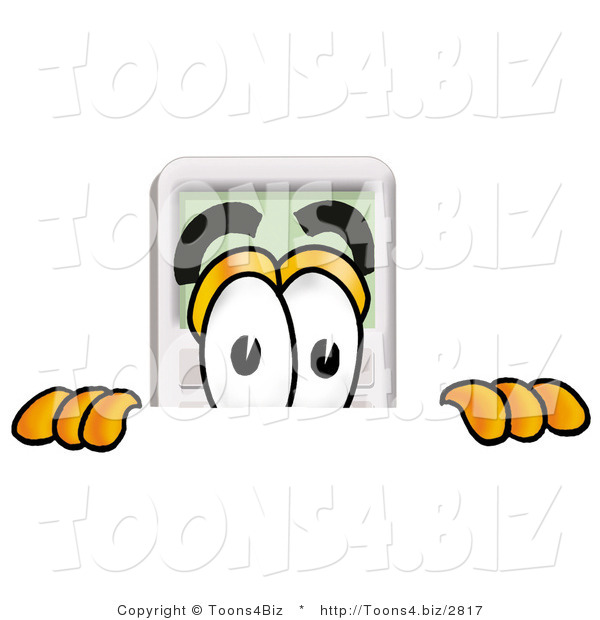 Illustration of a Cartoon Calculator Mascot Peeking over a Surface