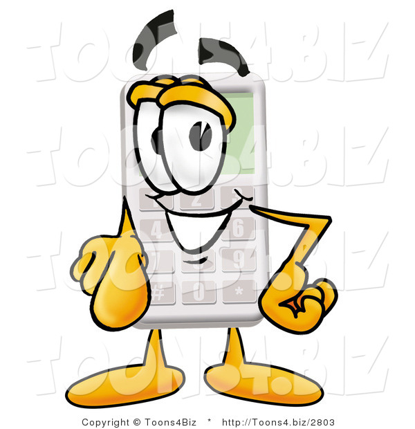 Illustration of a Cartoon Calculator Mascot Pointing at the Viewer