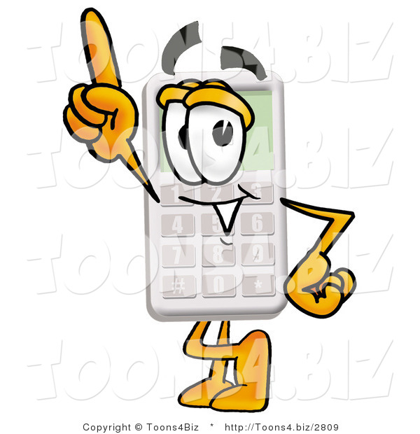 Illustration of a Cartoon Calculator Mascot Pointing Upwards