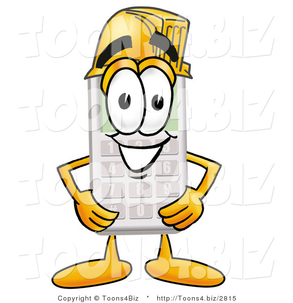 Illustration of a Cartoon Calculator Mascot Wearing a Helmet
