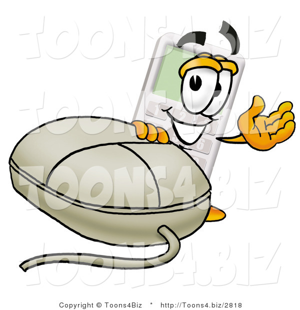Illustration of a Cartoon Calculator Mascot with a Computer Mouse