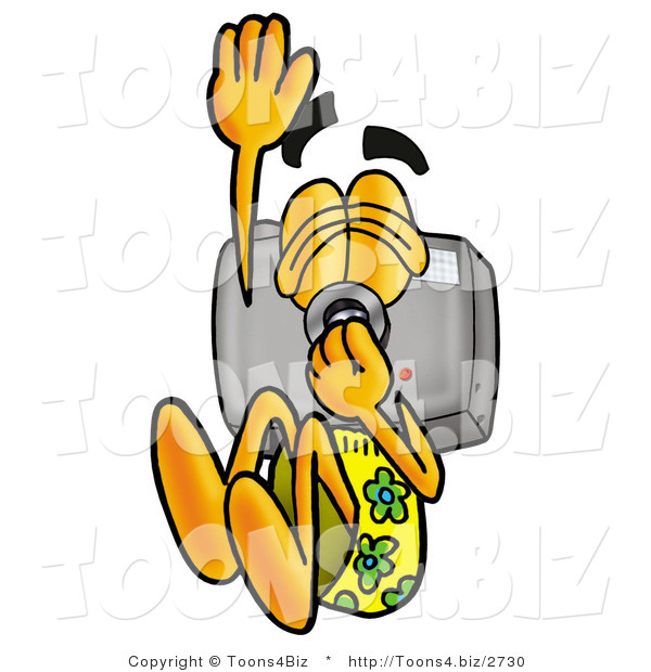 Illustration of a Cartoon Camera Mascot Plugging His Nose While Jumping into Water