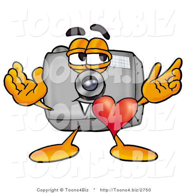 Illustration of a Cartoon Camera Mascot with His Heart Beating out of His Chest