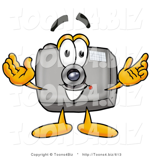 Illustration of a Cartoon Camera Mascot with Welcoming Open Arms