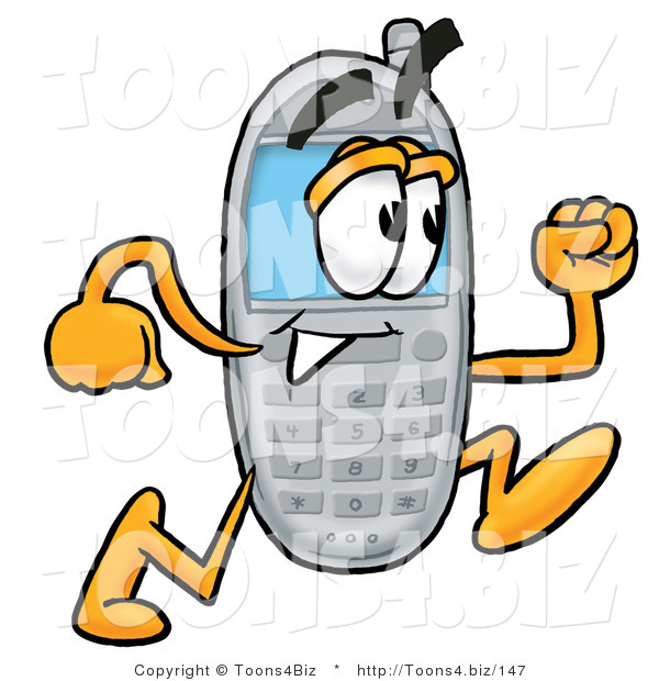 Illustration of a Cartoon Cellphone Mascot Running