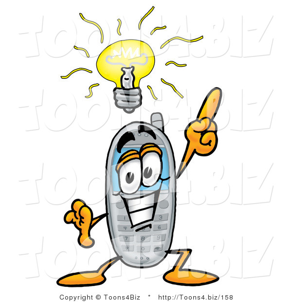 Illustration of a Cartoon Cellphone Mascot with a Bright Idea