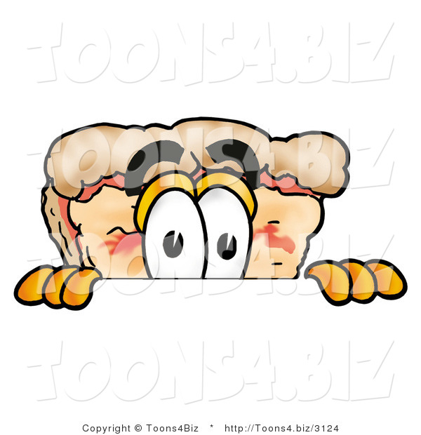 Illustration of a Cartoon Cheese Pizza Mascot Peeking over a Surface
