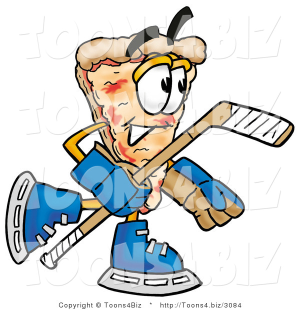 Illustration of a Cartoon Cheese Pizza Mascot Playing Ice Hockey