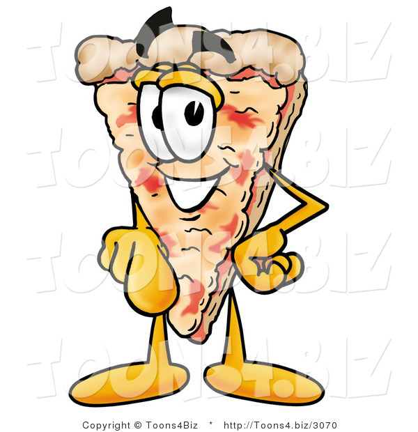 Illustration of a Cartoon Cheese Pizza Mascot Pointing at the Viewer