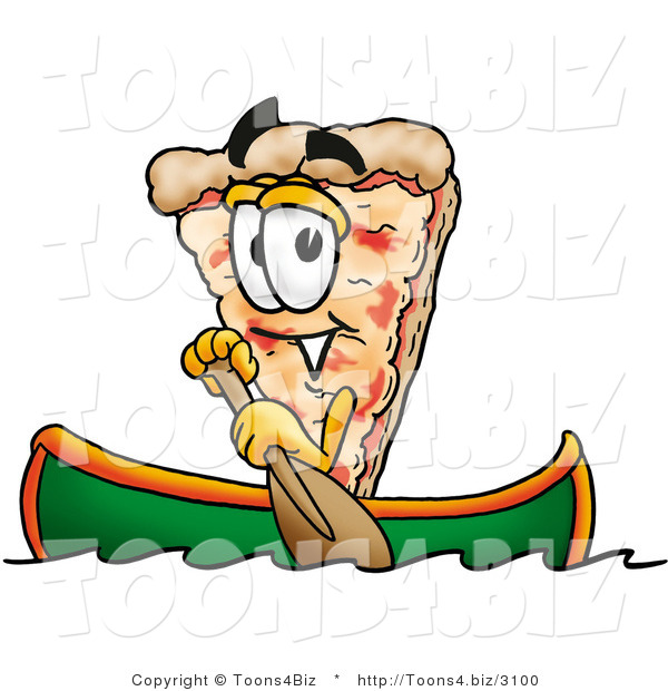Illustration of a Cartoon Cheese Pizza Mascot Rowing a Boat
