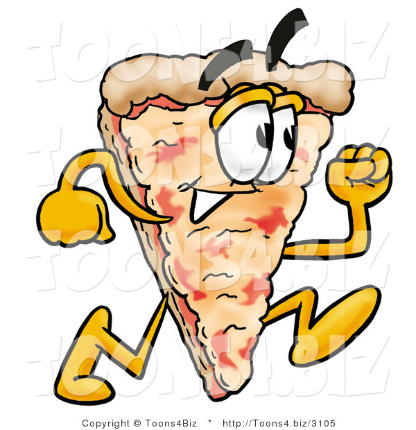 Illustration of a Cartoon Cheese Pizza Mascot Running