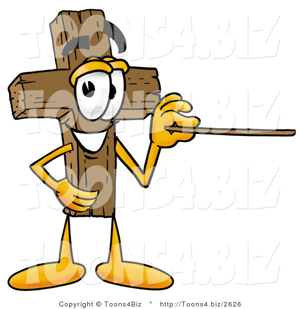Illustration of a Cartoon Christian Cross Mascot Holding a Pointer Stick