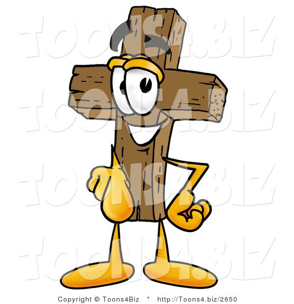 Illustration of a Cartoon Christian Cross Mascot Pointing at the Viewer