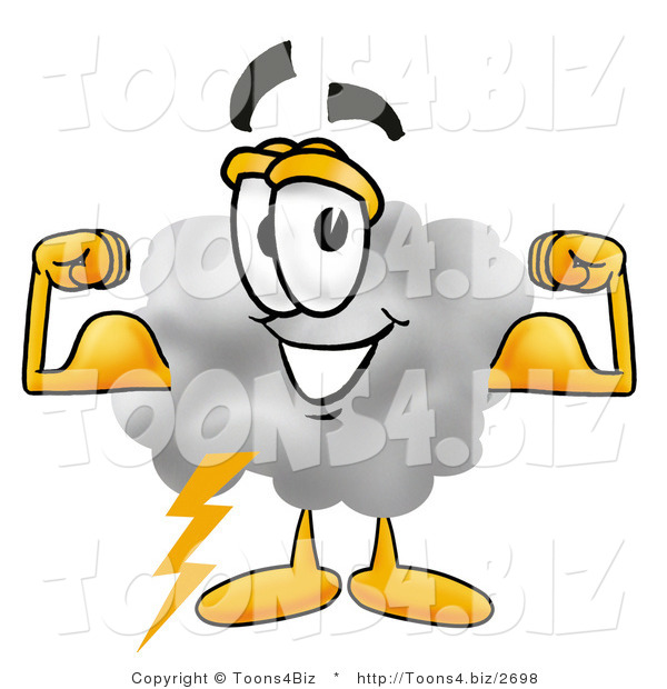 Illustration of a Cartoon Cloud Mascot Flexing His Arm Muscles