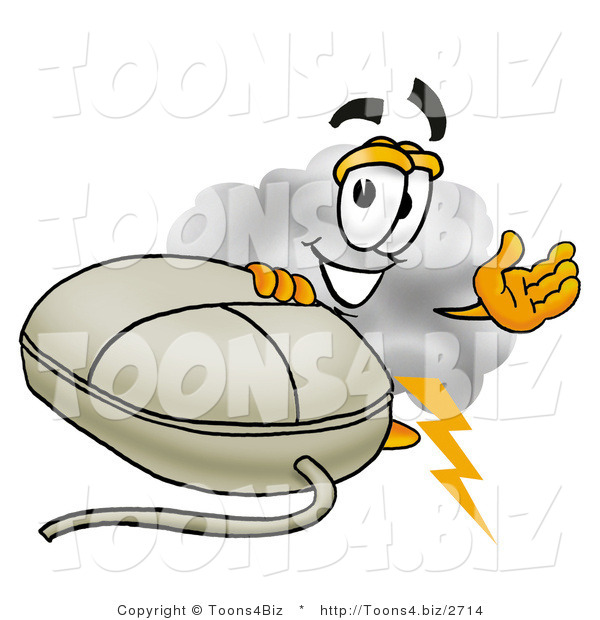 Illustration of a Cartoon Cloud Mascot with a Computer Mouse