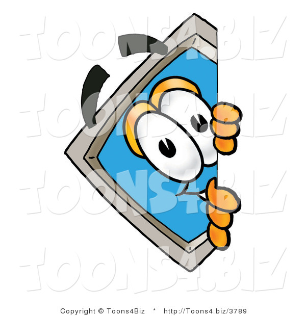 Illustration of a Cartoon Computer Mascot Peeking Around a Corner