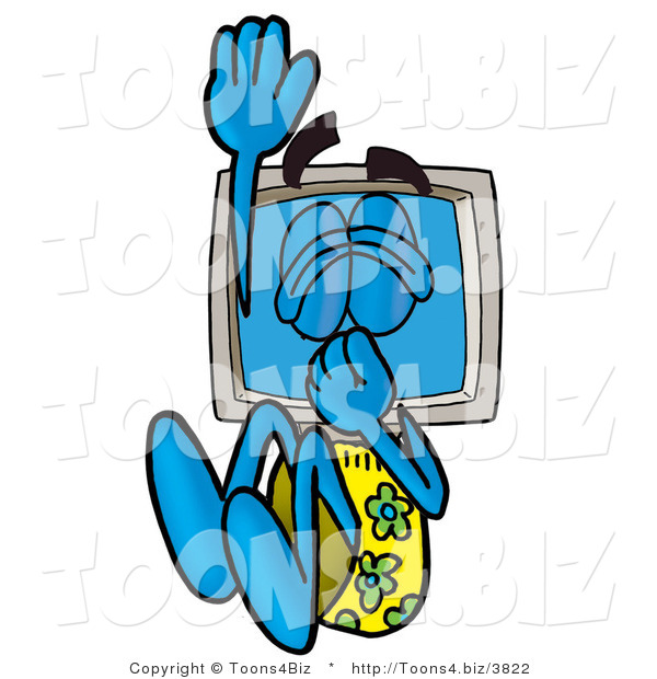 Illustration of a Cartoon Computer Mascot Plugging His Nose While Jumping into Water