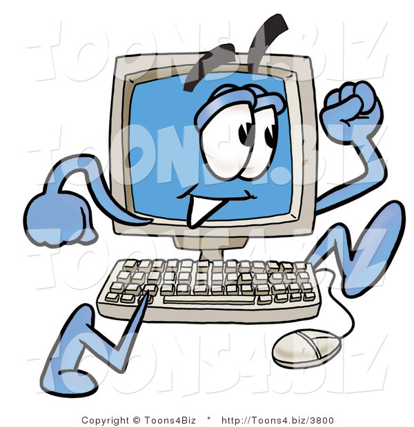 Illustration of a Cartoon Computer Mascot Running