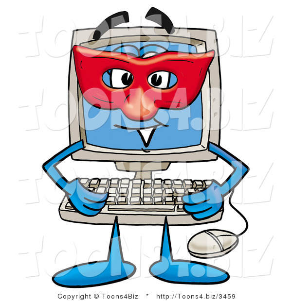 Illustration Of A Cartoon Computer Mascot Wearing A Red Mask Over His