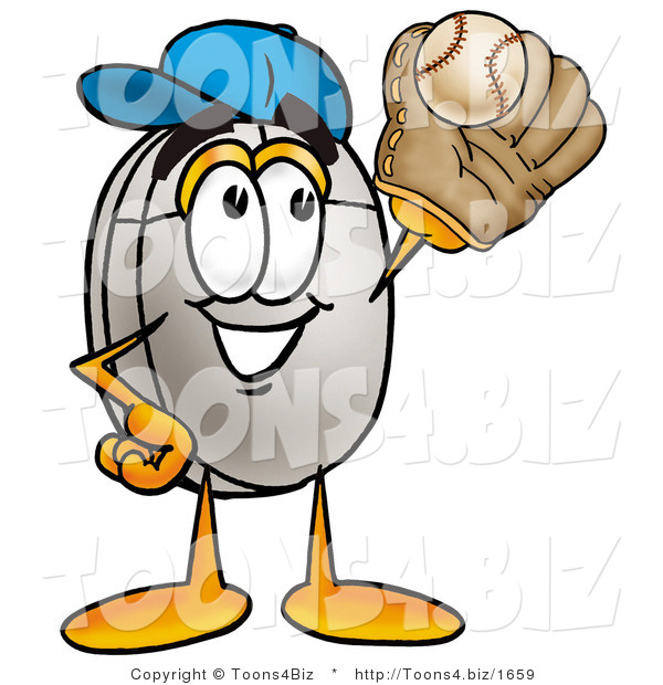 Illustration of a Cartoon Computer Mouse Mascot Catching a Baseball with a Glove