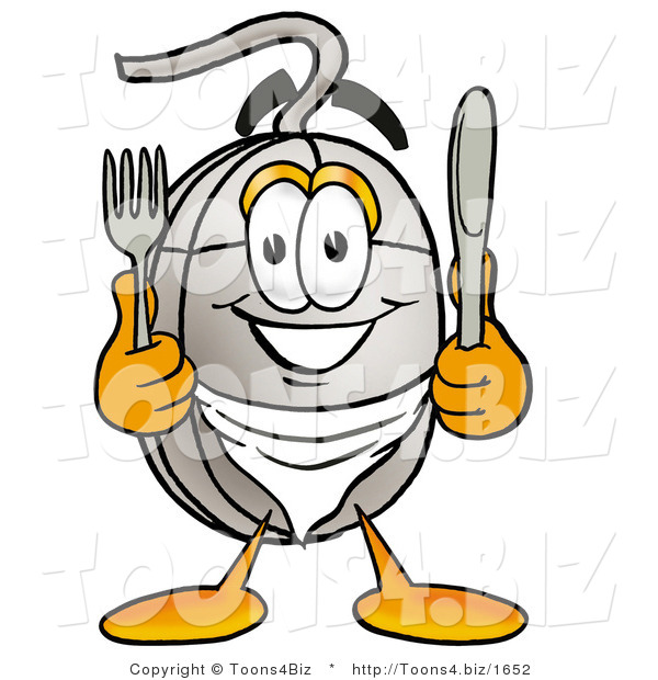 Illustration of a Cartoon Computer Mouse Mascot Holding a Knife and Fork