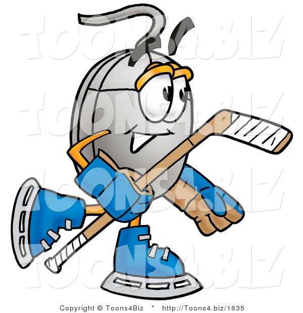 Illustration of a Cartoon Computer Mouse Mascot Playing Ice Hockey