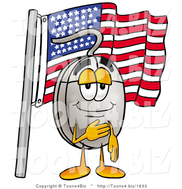 Illustration of a Cartoon Computer Mouse Mascot Pledging Allegiance to an American Flag