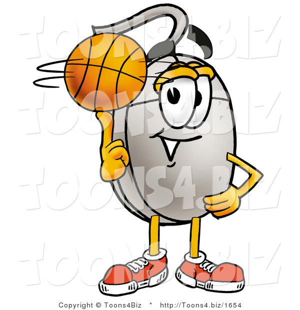 Illustration of a Cartoon Computer Mouse Mascot Spinning a Basketball on His Finger