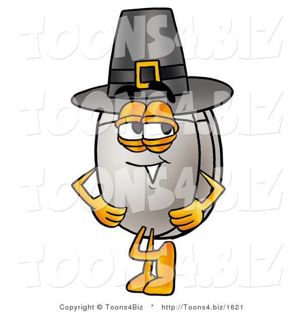 Illustration of a Cartoon Computer Mouse Mascot Wearing a Pilgrim Hat on Thanksgiving