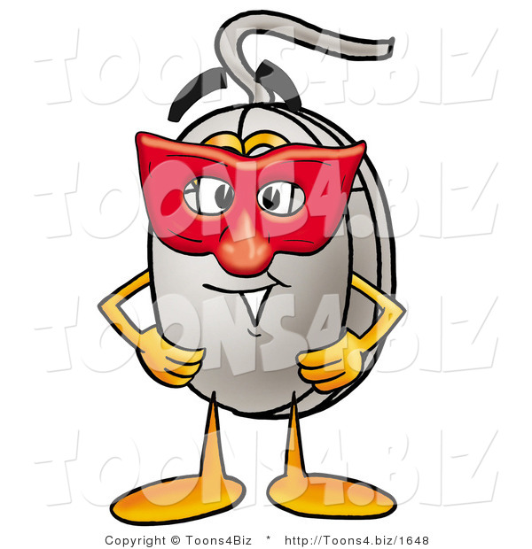 Illustration of a Cartoon Computer Mouse Mascot Wearing a Red Mask over His Face