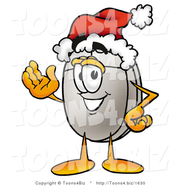 Illustration of a Cartoon Computer Mouse Mascot Wearing a Santa Hat and Waving