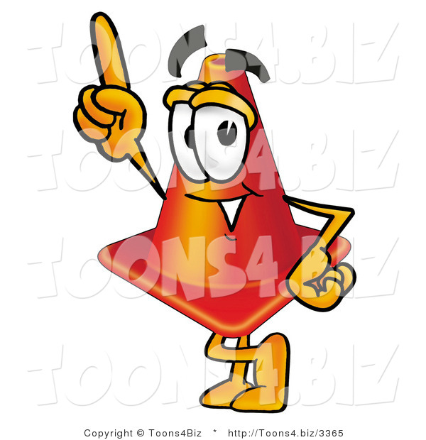 Illustration of a Cartoon Construction Safety Cone Mascot Pointing Upwards