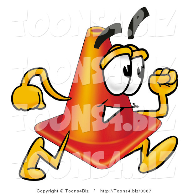Illustration of a Cartoon Construction Safety Cone Mascot Running