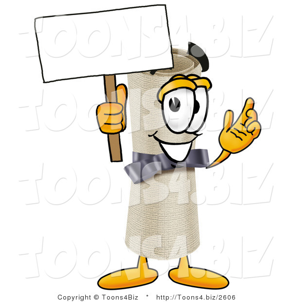 Illustration of a Cartoon Diploma Mascot Holding a Blank Sign
