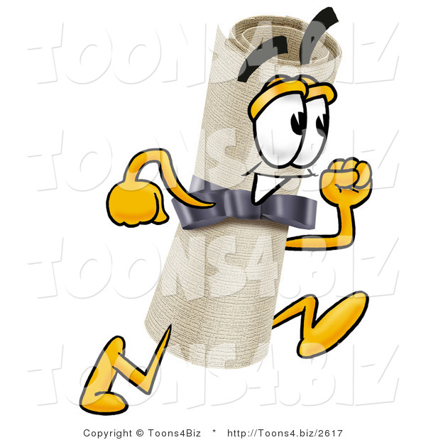 Illustration of a Cartoon Diploma Mascot Running