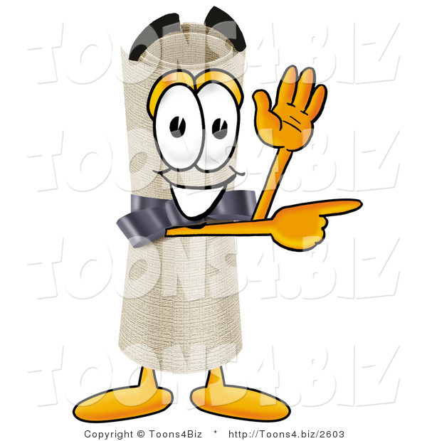 Illustration of a Cartoon Diploma Mascot Waving and Pointing
