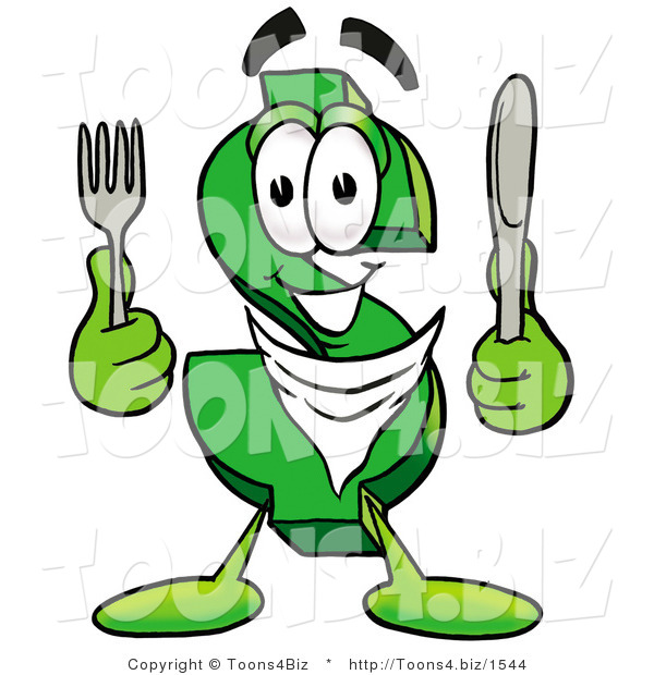 Illustration of a Cartoon Dollar Sign Mascot Holding a Knife and Fork