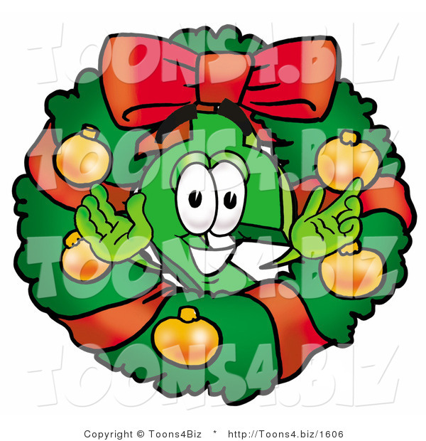 Illustration of a Cartoon Dollar Sign Mascot in the Center of a Christmas Wreath