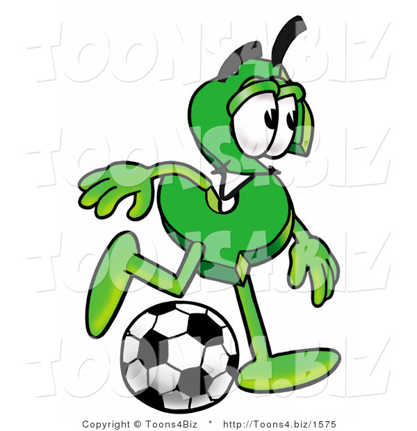 Illustration of a Cartoon Dollar Sign Mascot Kicking a Soccer Ball