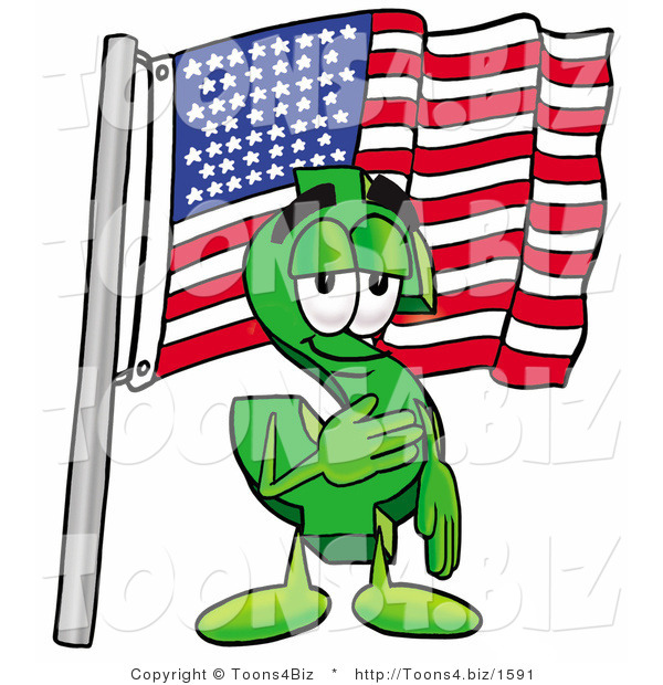 Illustration of a Cartoon Dollar Sign Mascot Pledging Allegiance to an American Flag