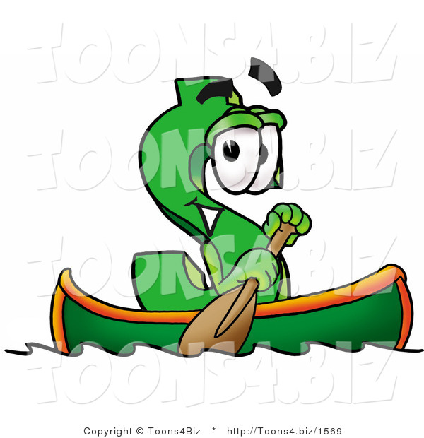 Illustration of a Cartoon Dollar Sign Mascot Rowing a Boat