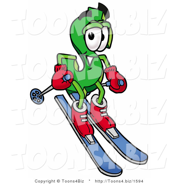 Illustration of a Cartoon Dollar Sign Mascot Skiing Downhill