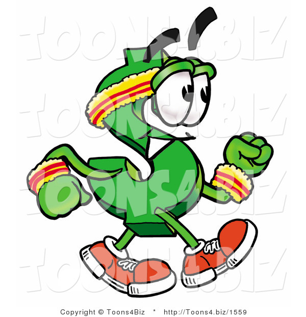 Illustration of a Cartoon Dollar Sign Mascot Speed Walking or Jogging
