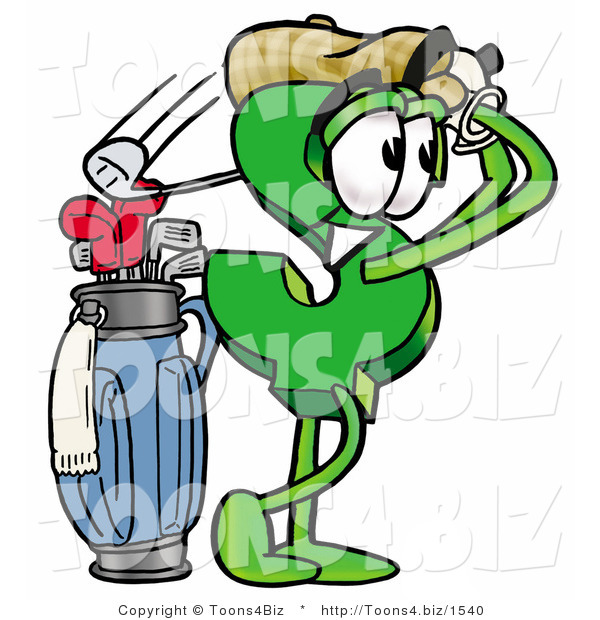 Illustration of a Cartoon Dollar Sign Mascot Swinging His Golf Club While Golfing