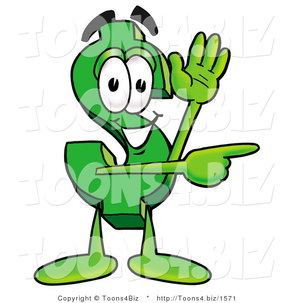 Illustration of a Cartoon Dollar Sign Mascot Waving and Pointing
