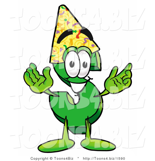 Illustration of a Cartoon Dollar Sign Mascot Wearing a Birthday Party Hat